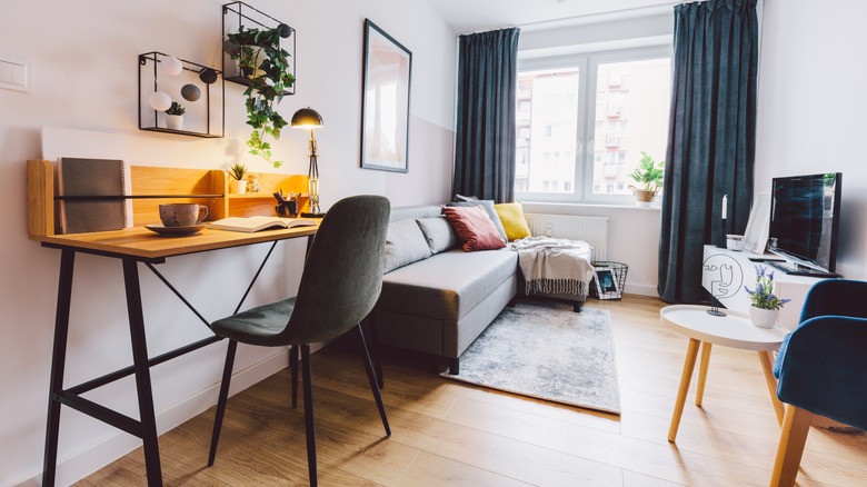 home office in living room 