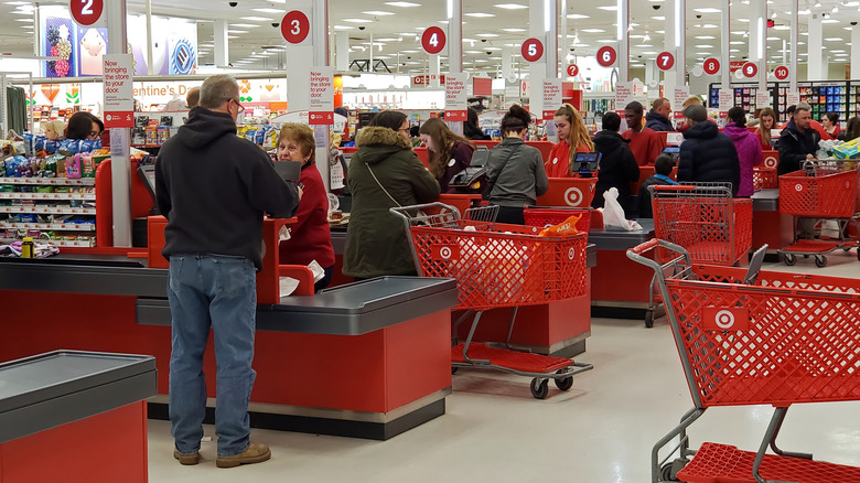 Customers checking out at Target store