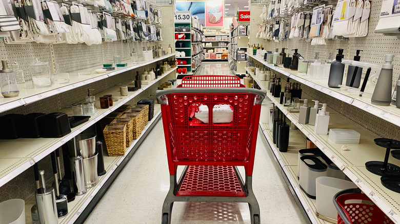 A cart in a bathroom isle at Target