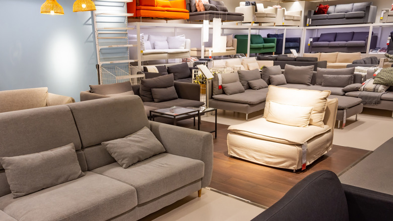 Upholstered furniture in a home store