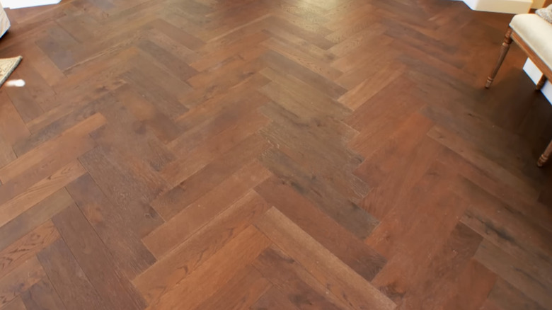 Flooring transformation with herringbone pattern wooden floors