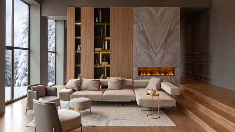 modern living room with fireplace
