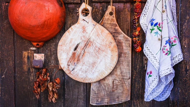 wood boards and dishrag