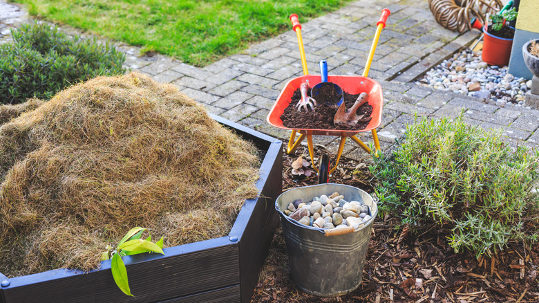 garden filled with mulch materials