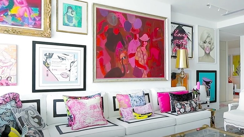 Living room with pop art gallery walls
