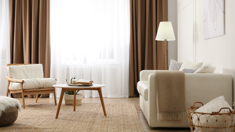 white living room with curtains