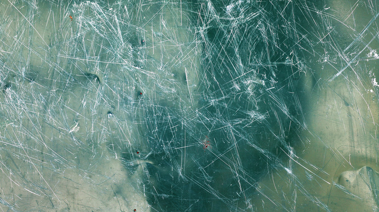 close up of scratched glass