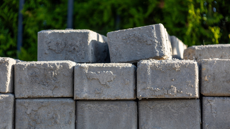 A stack of concrete blocks stacked for a project