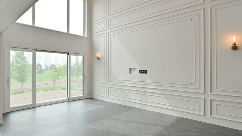Wainscoting used for an entire wall in a modern home