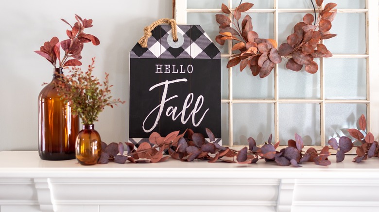 hello fall chalkboard and decor 