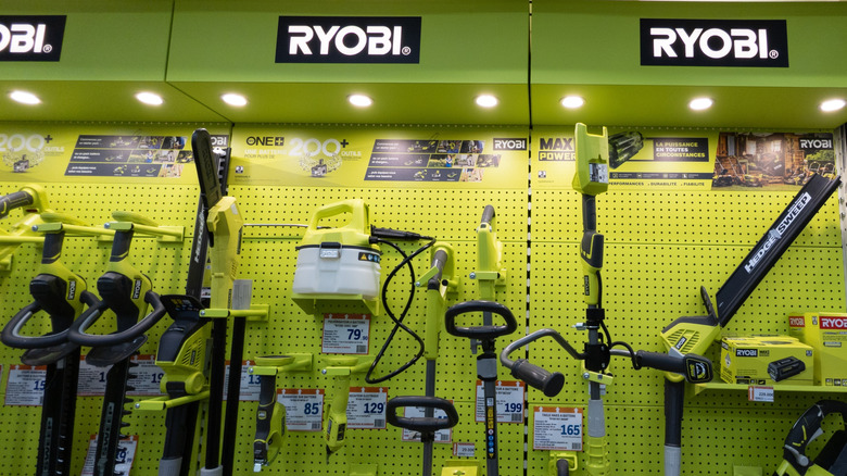 store display with Ryobi power tools