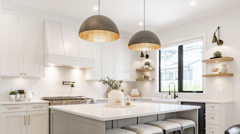 Pendant lights over kitchen island