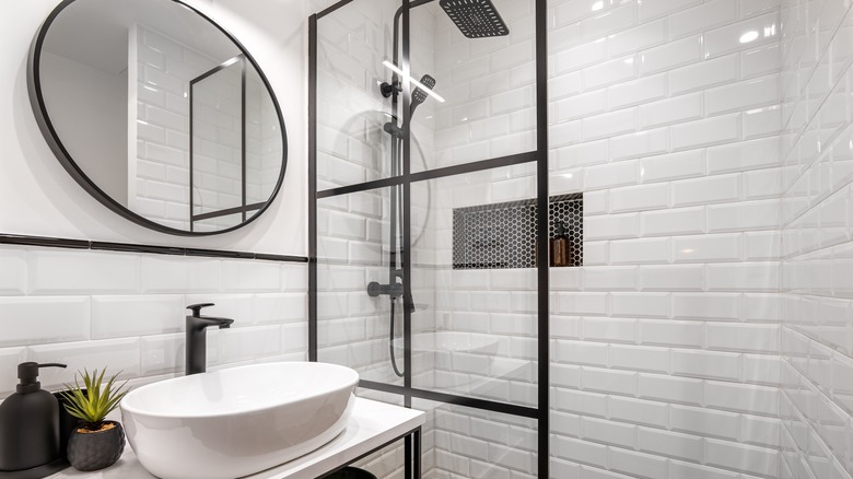 white tiles in shower