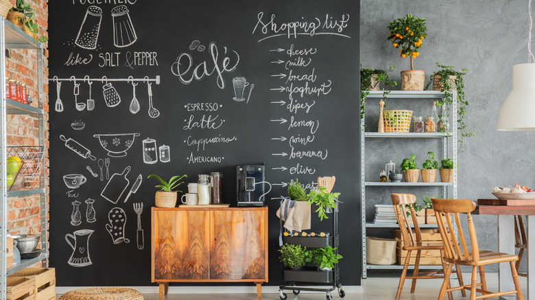 Chalkboard paint wall in kitchen