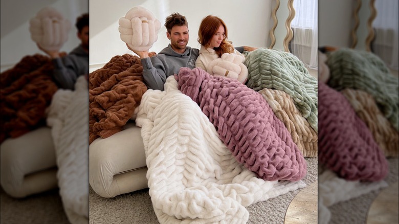 Brown and white faux fur blanket