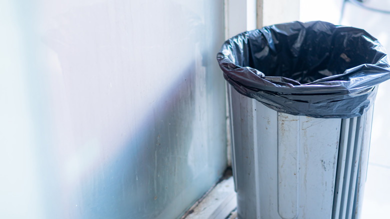 A trash can with a plastic liner
