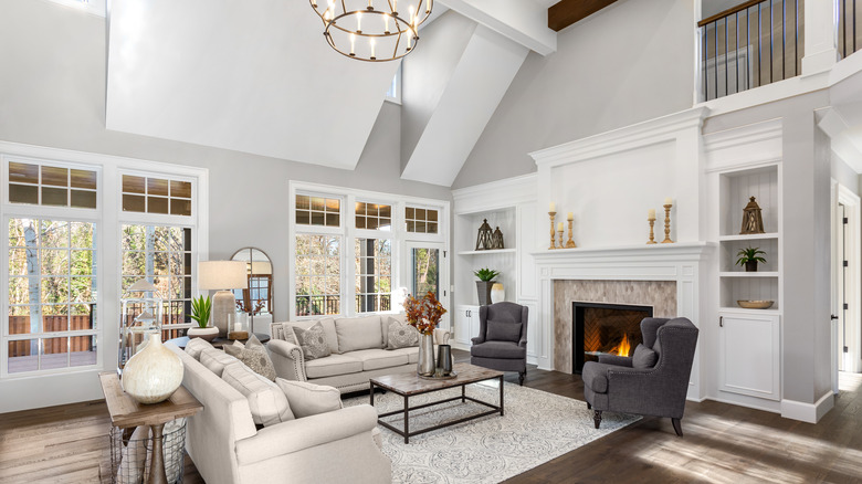 living room with vaulted ceiling
