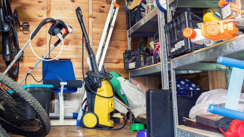 Pressure washer stored in shed