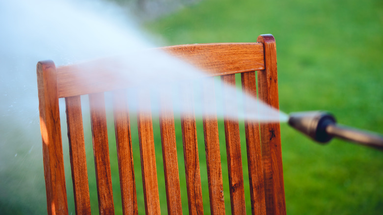 Power-washing outdoor furniture