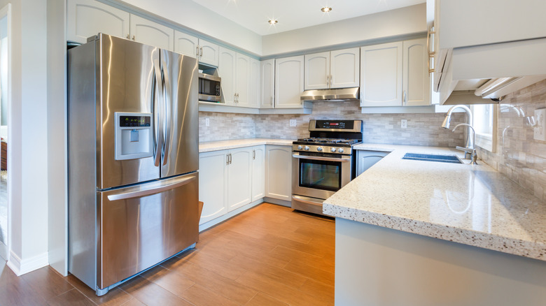A large stainless steel fridge in a kitchen