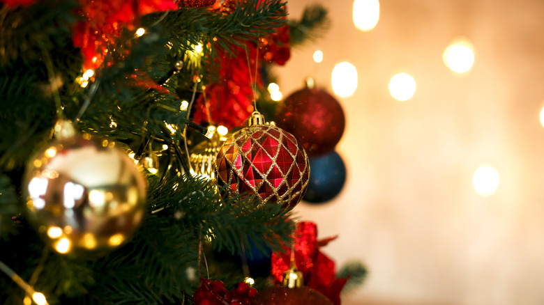 ornaments hung on Christmas tree