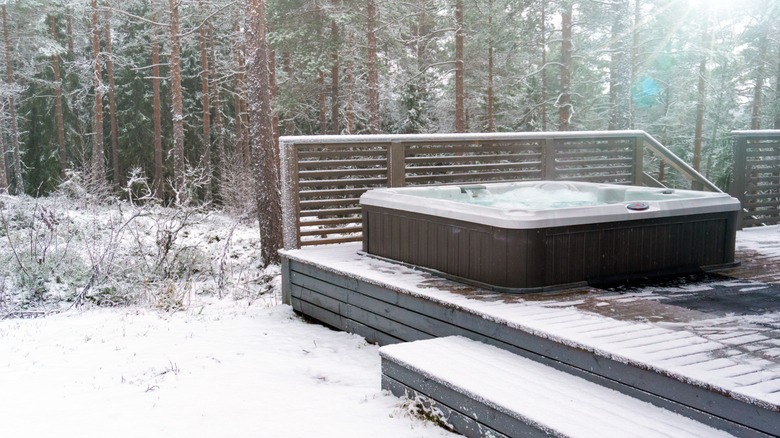 Snow on backyard deck