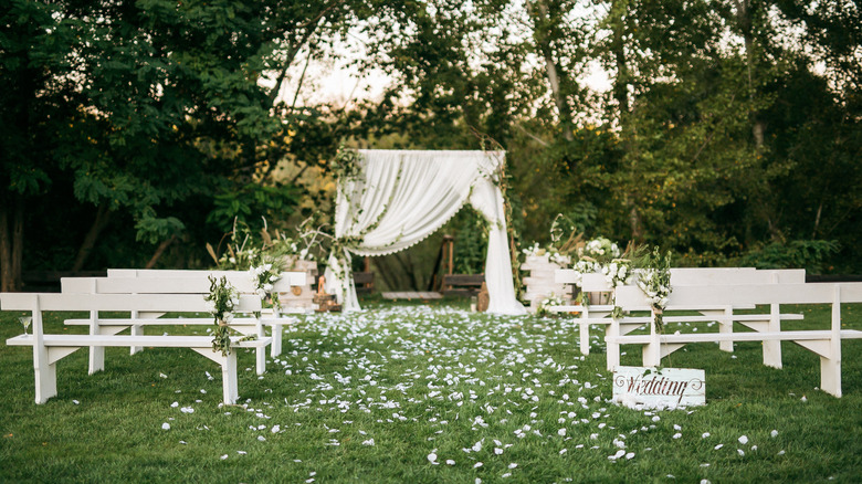 backyard wedding with benches