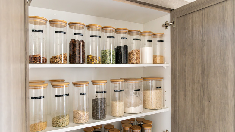 Labeled containers in a pantry