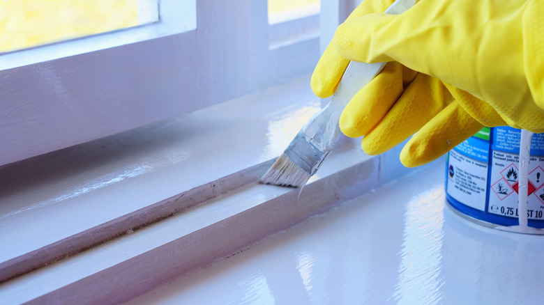 high gloss paint on a windowsill