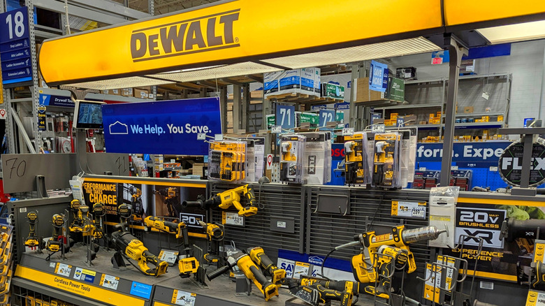 DeWalt power tools on display in a store