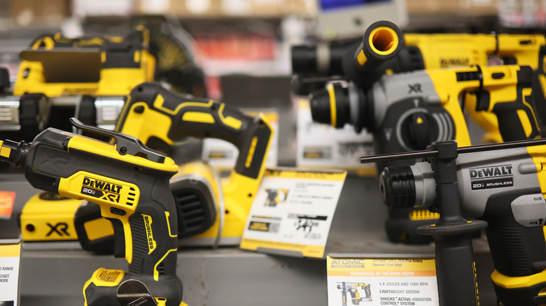 DeWalt tools on a store shelf