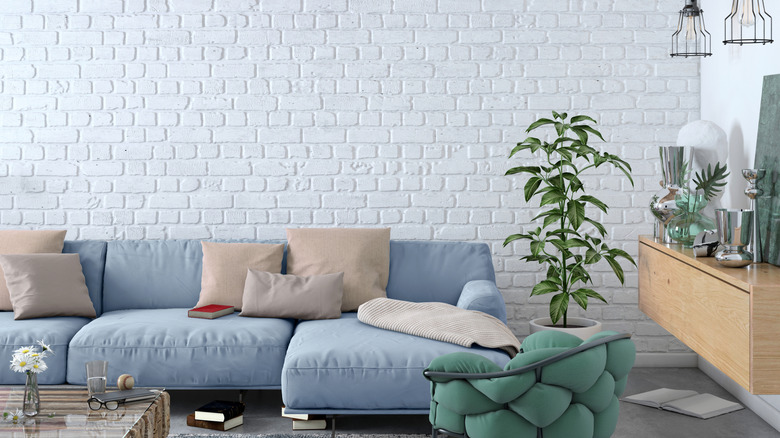 textured feature wall in living room