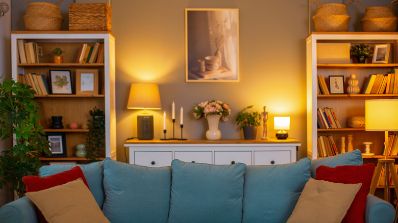 living room with warm lighting