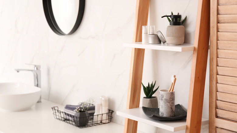 ladder shelf in bathroom