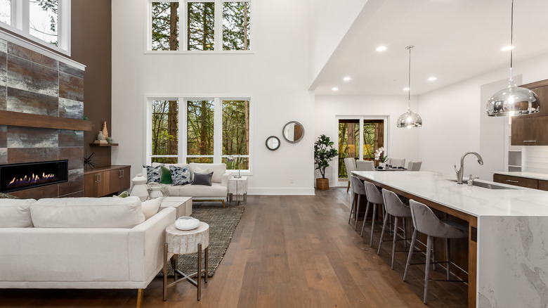 living room with large wall