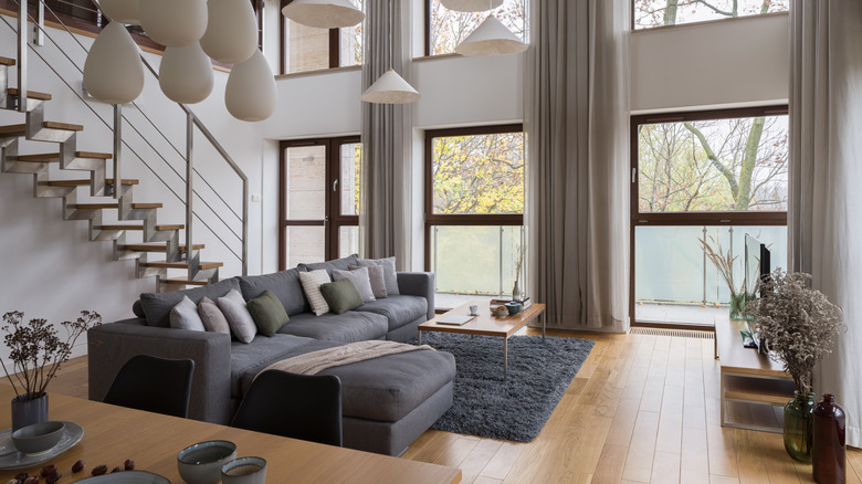 couch and table in a loft