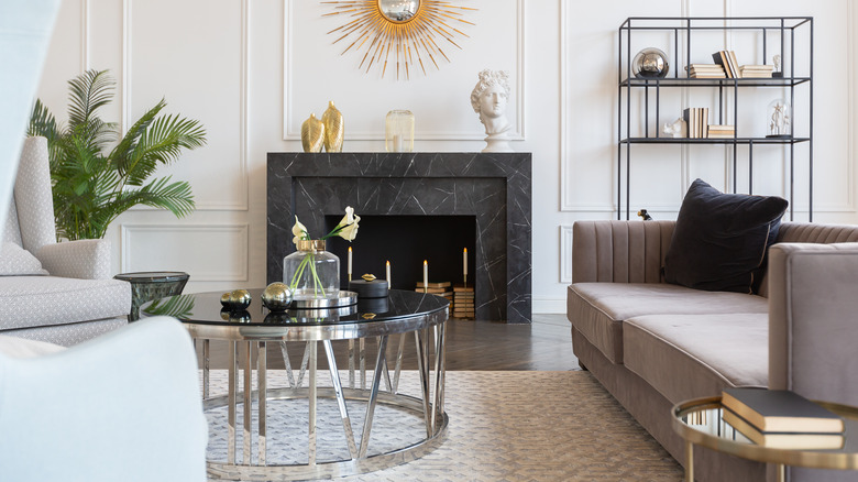 black marble fireplace with mantle 
