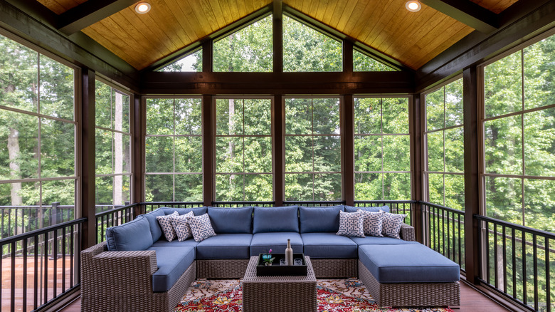 Wood sunroom in forest woods