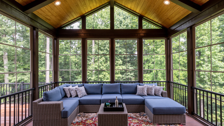 Wood sunroom in forest woods
