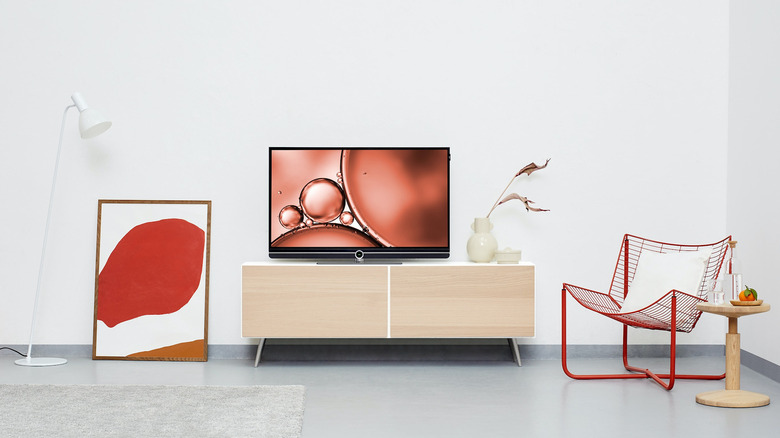 wood tv stand with television