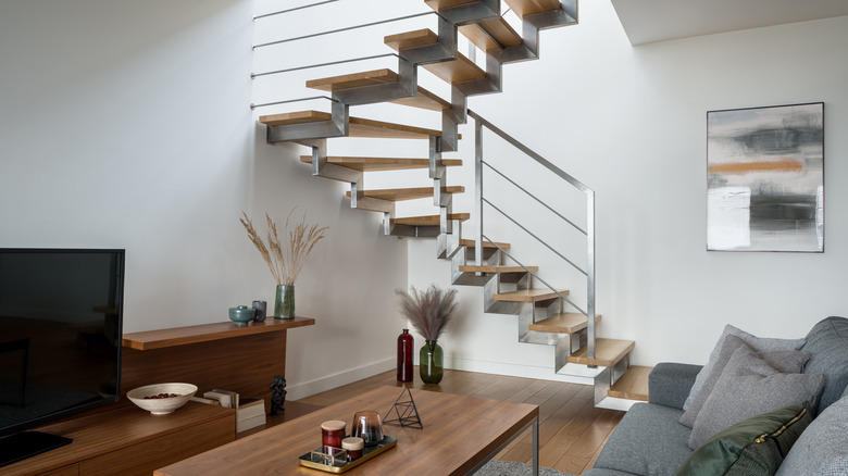 two story wall with modern staircase