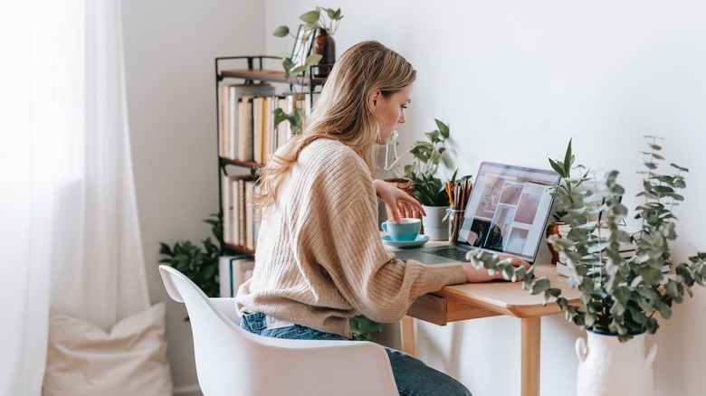 woman sitting at desk