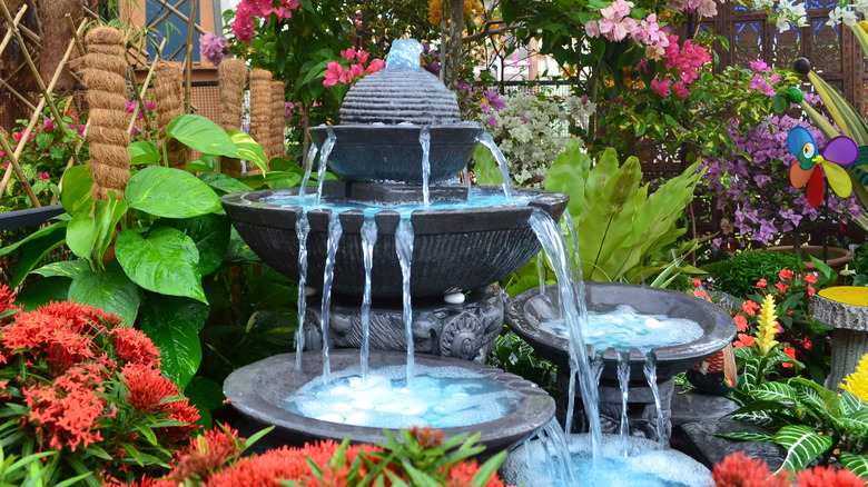 running water fountain in garden