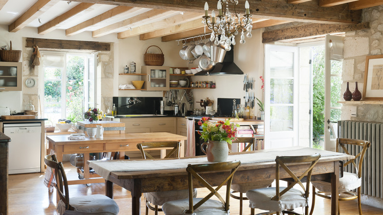 A rustic kitchen with eclectic decor