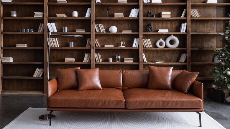 wooden shelves decorated in study 