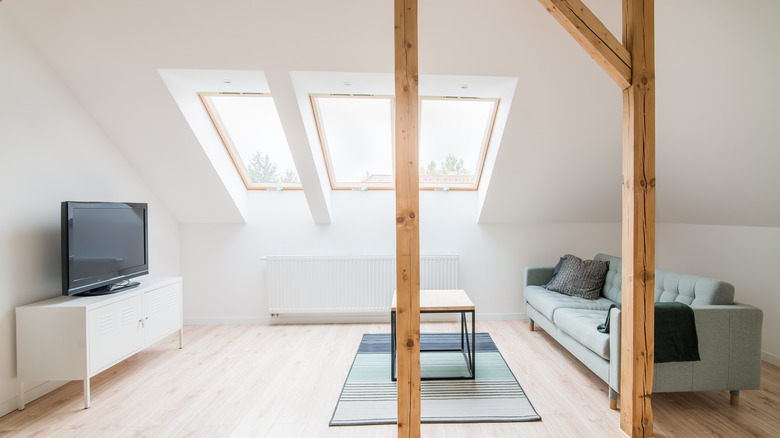 small office with slanted ceilings