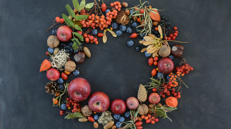 Fruit wreath  on dark background