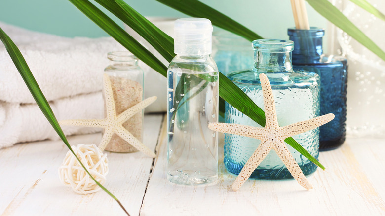 bathroom items with sea shells 