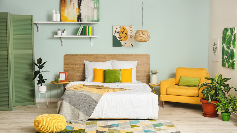 modern bedroom with lots of color