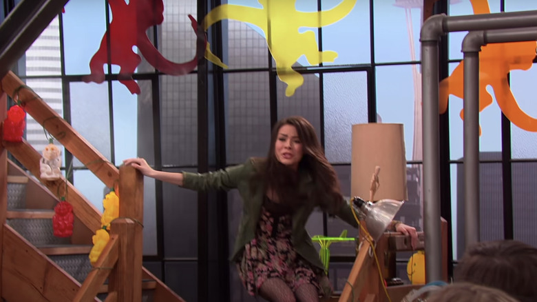 Carly running down stairs